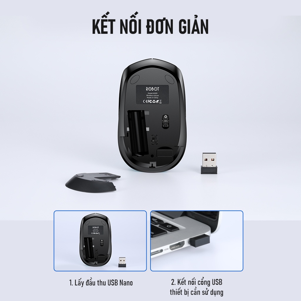 Chuột Robot không dây M205 2.4Ghz 1600 DPI màu đen M205 Bluetooth
